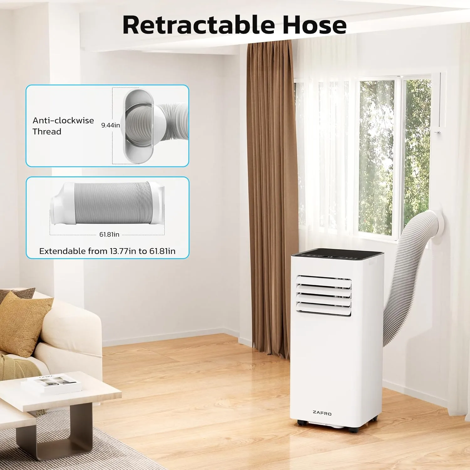 ZAFRO 8,000 BTU Portable Air Conditioners, 4 Modes Portable AC Unit with Fast Cooling/Energy Saving/Remote Control/24Hrs Timer for Bedroom/Dorms/Indoor Rooms, White