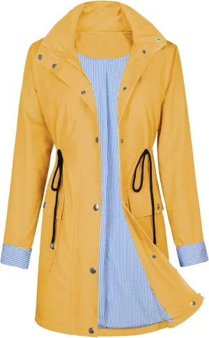 Zando Raincoat for Women Rain Jackets for Women Waterproof Lightweight Windbreaker Outdoor Hooded Trench Coat Long Rain Coats
