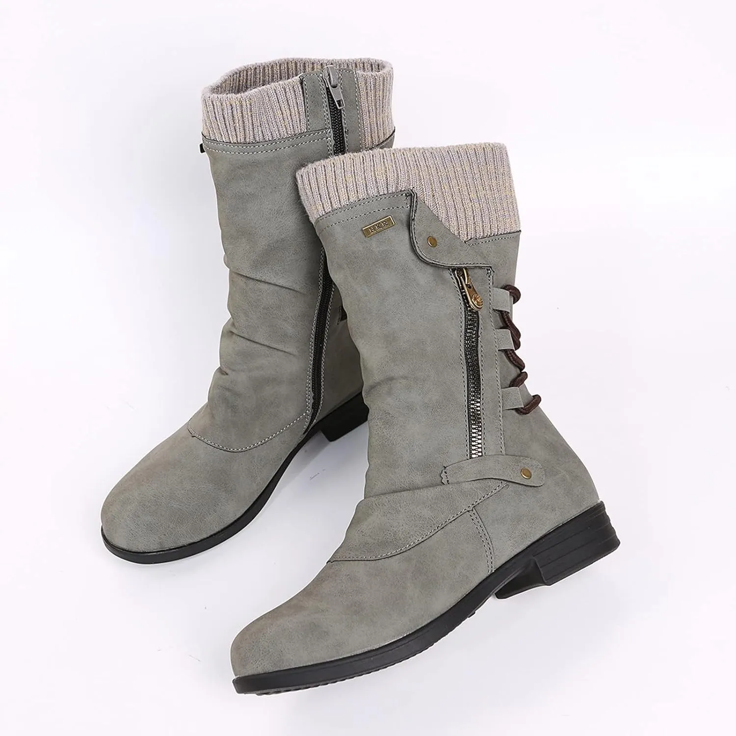 ZDLJYL Women's Knee High Comfortable Suede Slouch Flat Boots with Flat Heel and Side Zipper