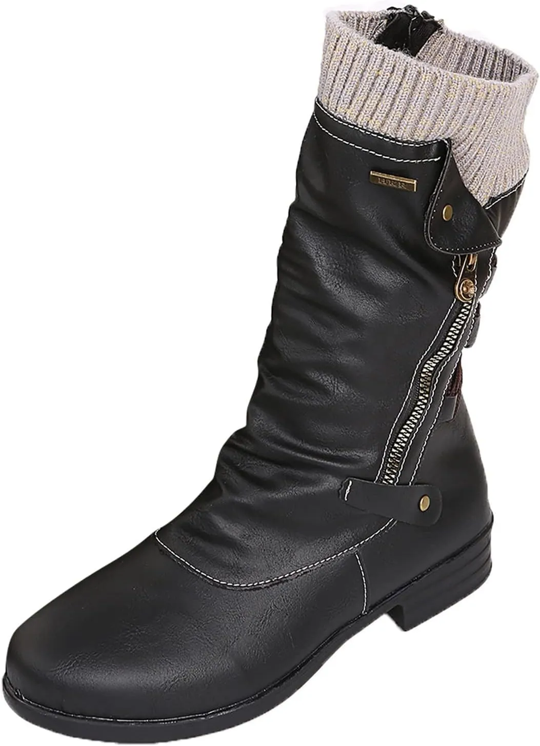 ZDLJYL Women's Knee High Comfortable Suede Slouch Flat Boots with Flat Heel and Side Zipper