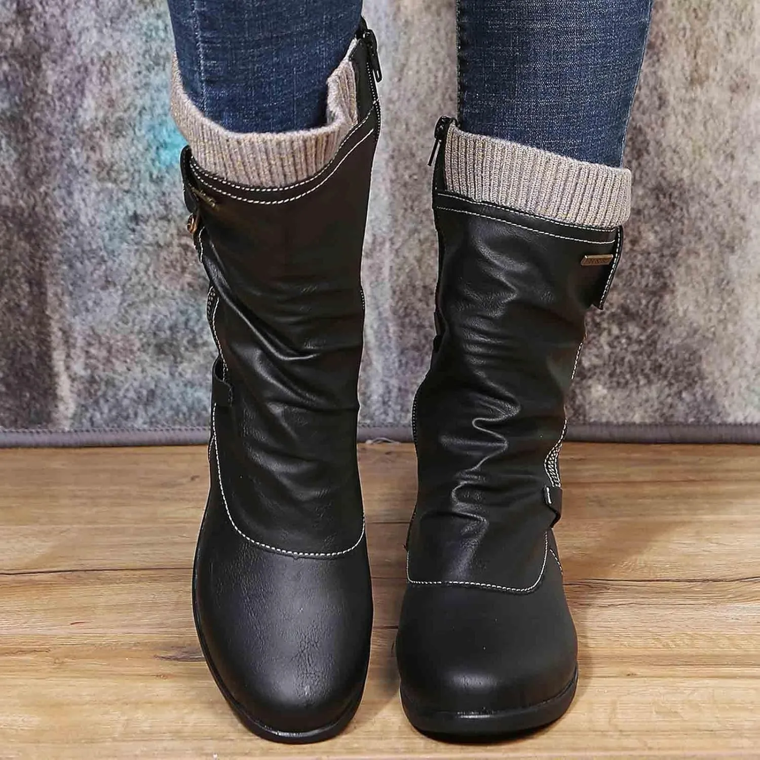 ZDLJYL Women's Knee High Comfortable Suede Slouch Flat Boots with Flat Heel and Side Zipper
