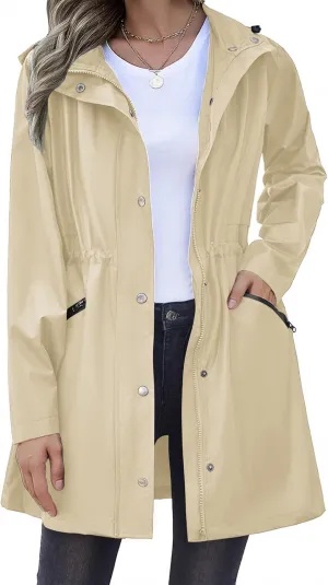 Zeagoo Raincoat Women Waterproof Long Hooded Rain Jacket Trench Coats Windbreaker Travel Jacket