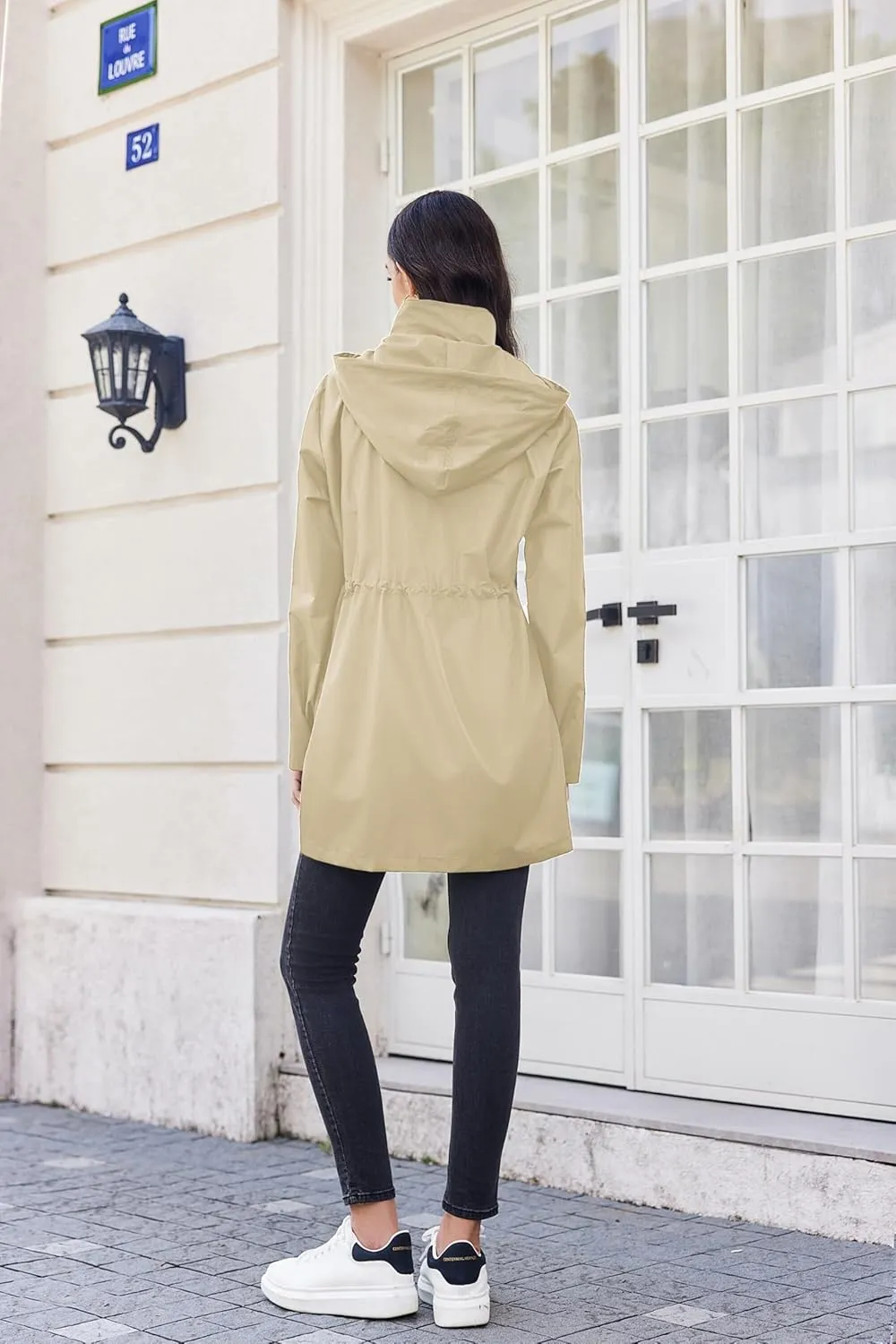 Zeagoo Raincoat Women Waterproof Long Hooded Rain Jacket Trench Coats Windbreaker Travel Jacket