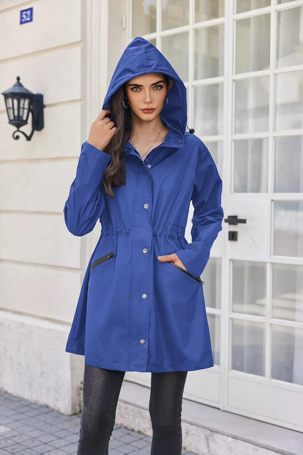 Zeagoo Raincoat Women Waterproof Long Hooded Rain Jacket Trench Coats Windbreaker Travel Jacket