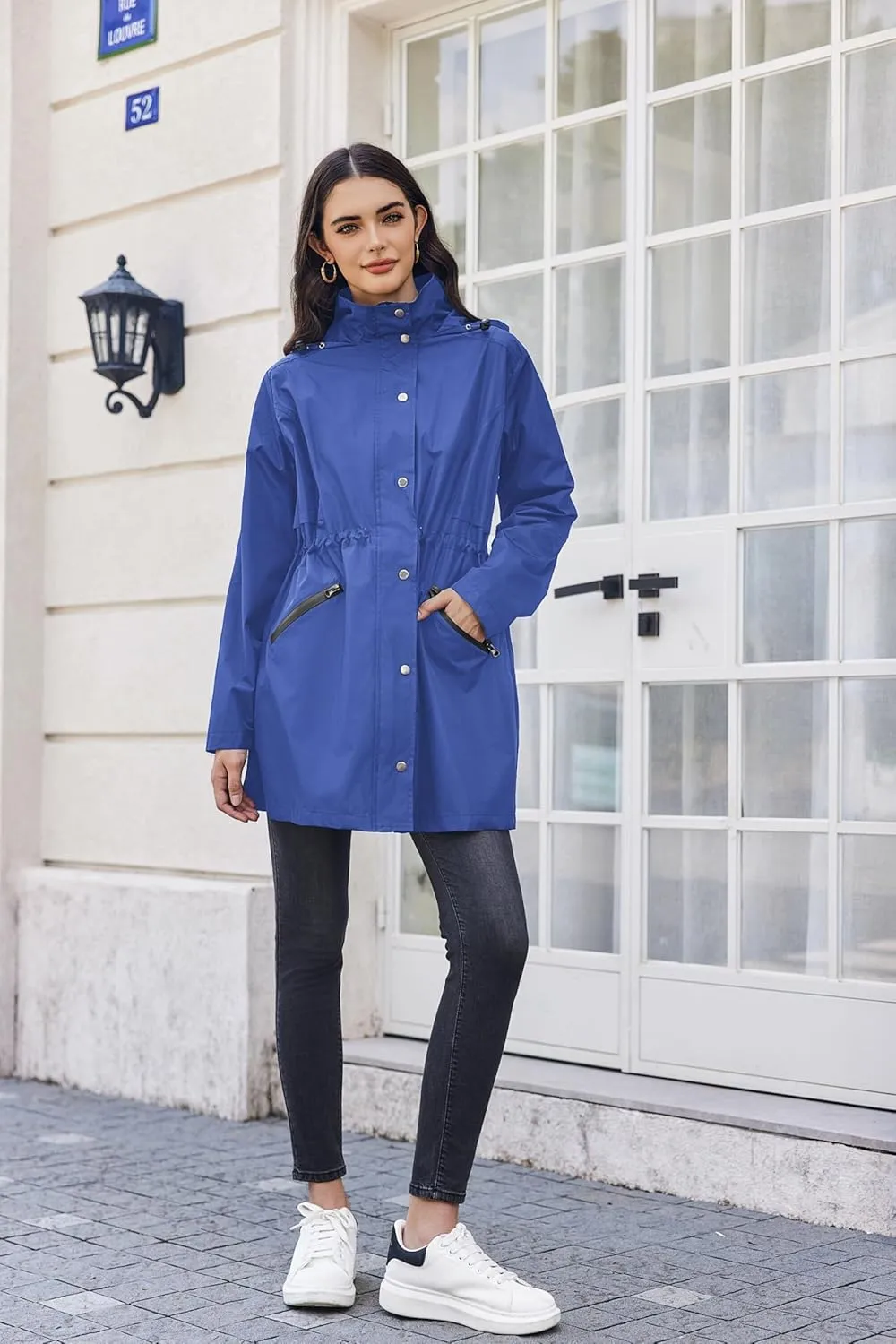 Zeagoo Raincoat Women Waterproof Long Hooded Rain Jacket Trench Coats Windbreaker Travel Jacket