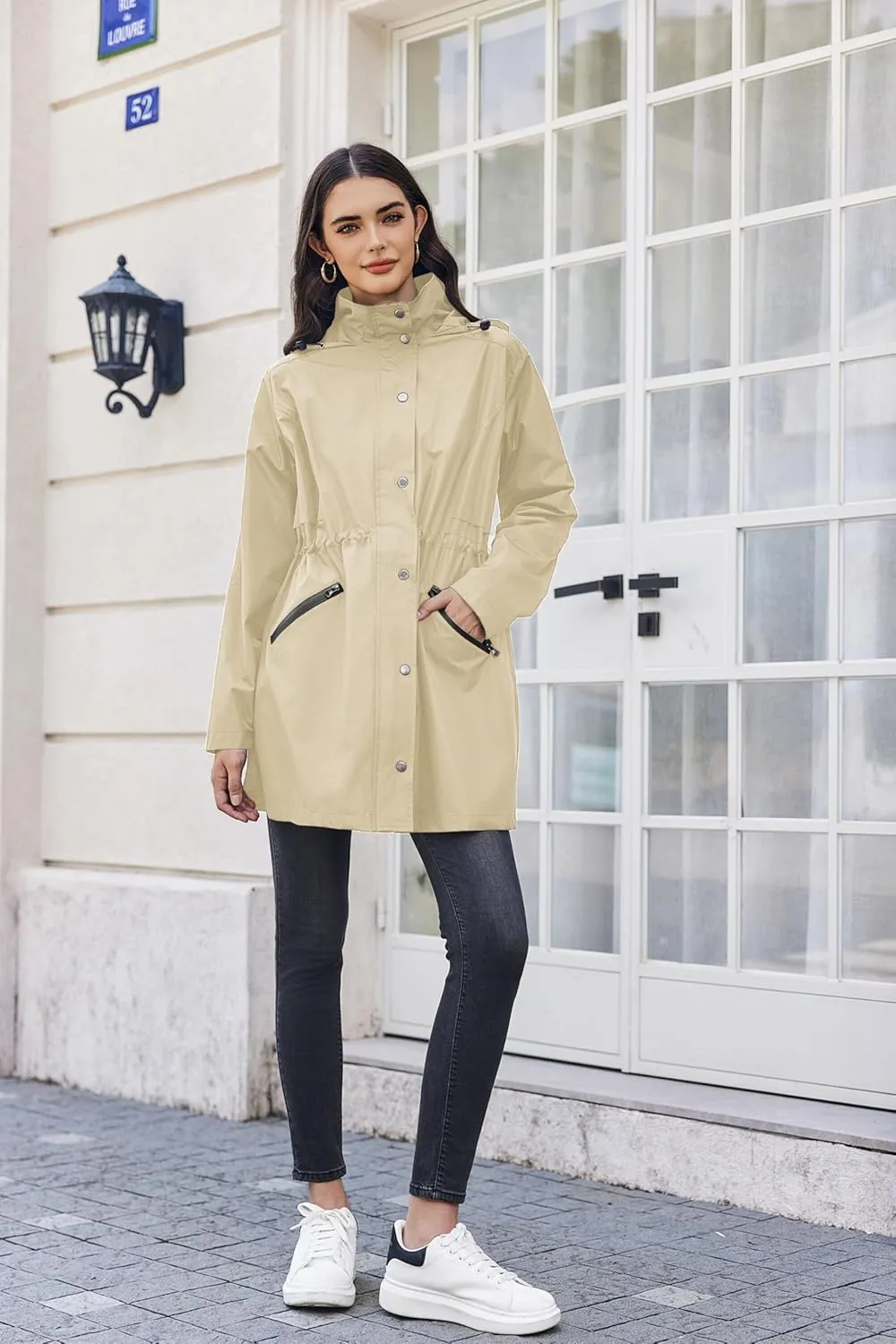 Zeagoo Raincoat Women Waterproof Long Hooded Rain Jacket Trench Coats Windbreaker Travel Jacket