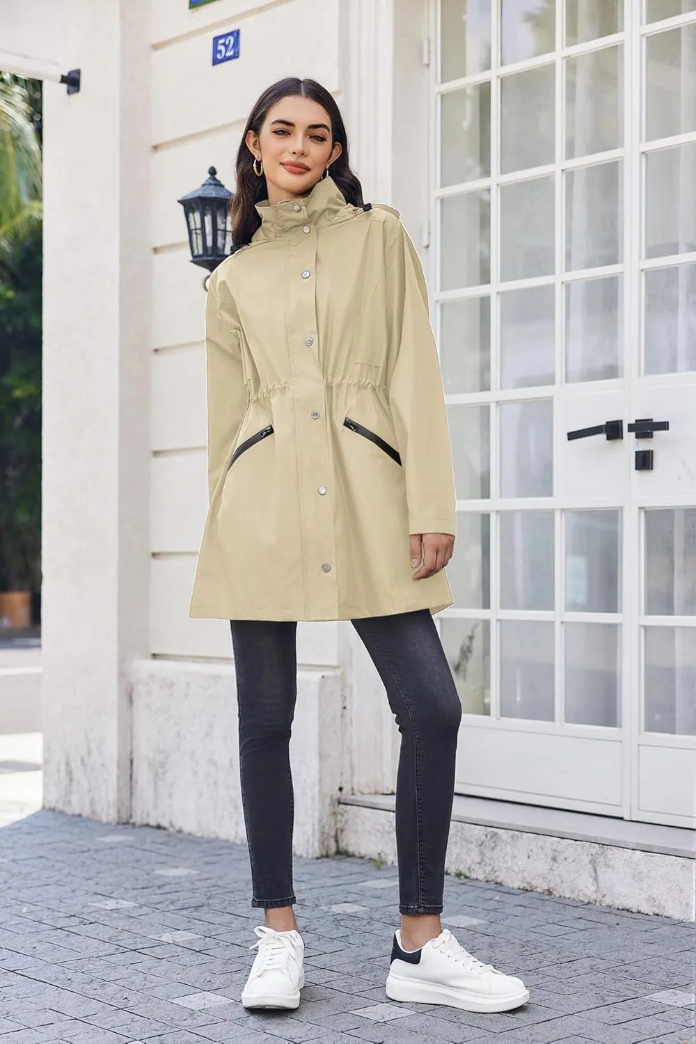 Zeagoo Raincoat Women Waterproof Long Hooded Rain Jacket Trench Coats Windbreaker Travel Jacket