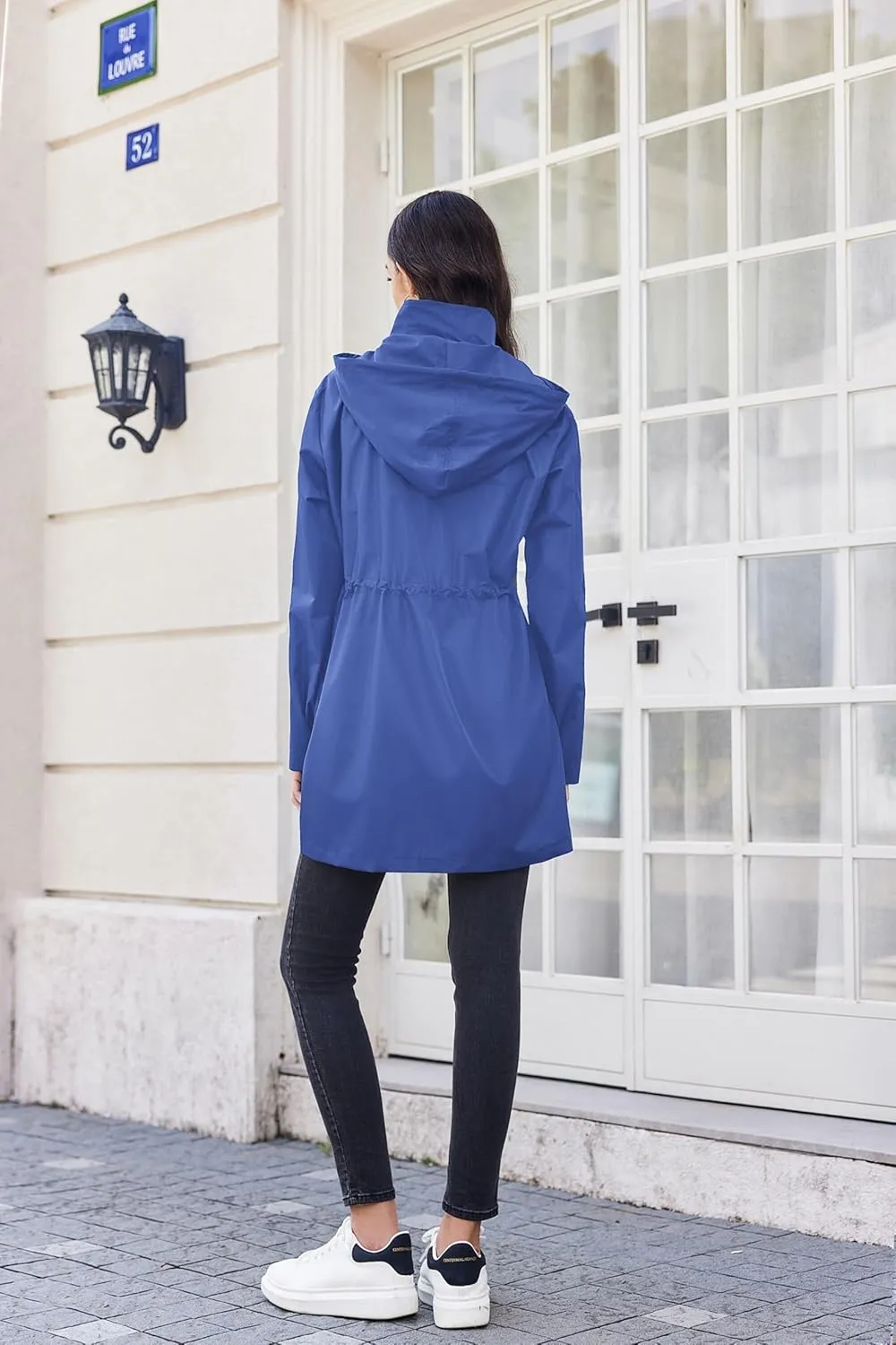 Zeagoo Raincoat Women Waterproof Long Hooded Rain Jacket Trench Coats Windbreaker Travel Jacket