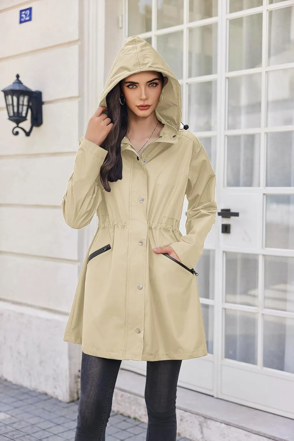 Zeagoo Raincoat Women Waterproof Long Hooded Rain Jacket Trench Coats Windbreaker Travel Jacket