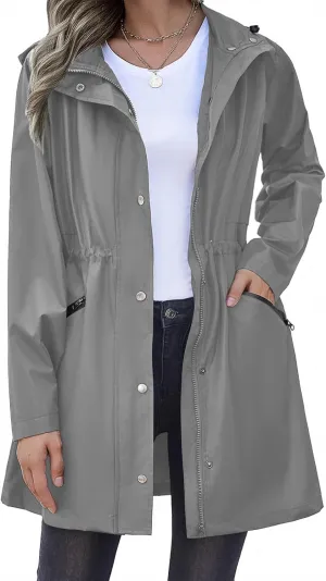 Zeagoo Women Rain Jacket Waterproof Lightweight Long Hooded Raincoat Trench Windbreaker Jacket