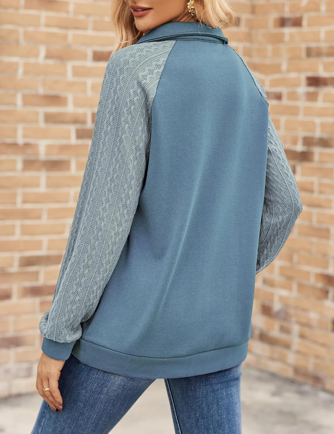 Zeagoo Women's Sweatshrits Quarter Zip Pullover Fleece Sweatshirt Casual Cable Knit Sleeve Hoodies Fashion Outfits Clothes