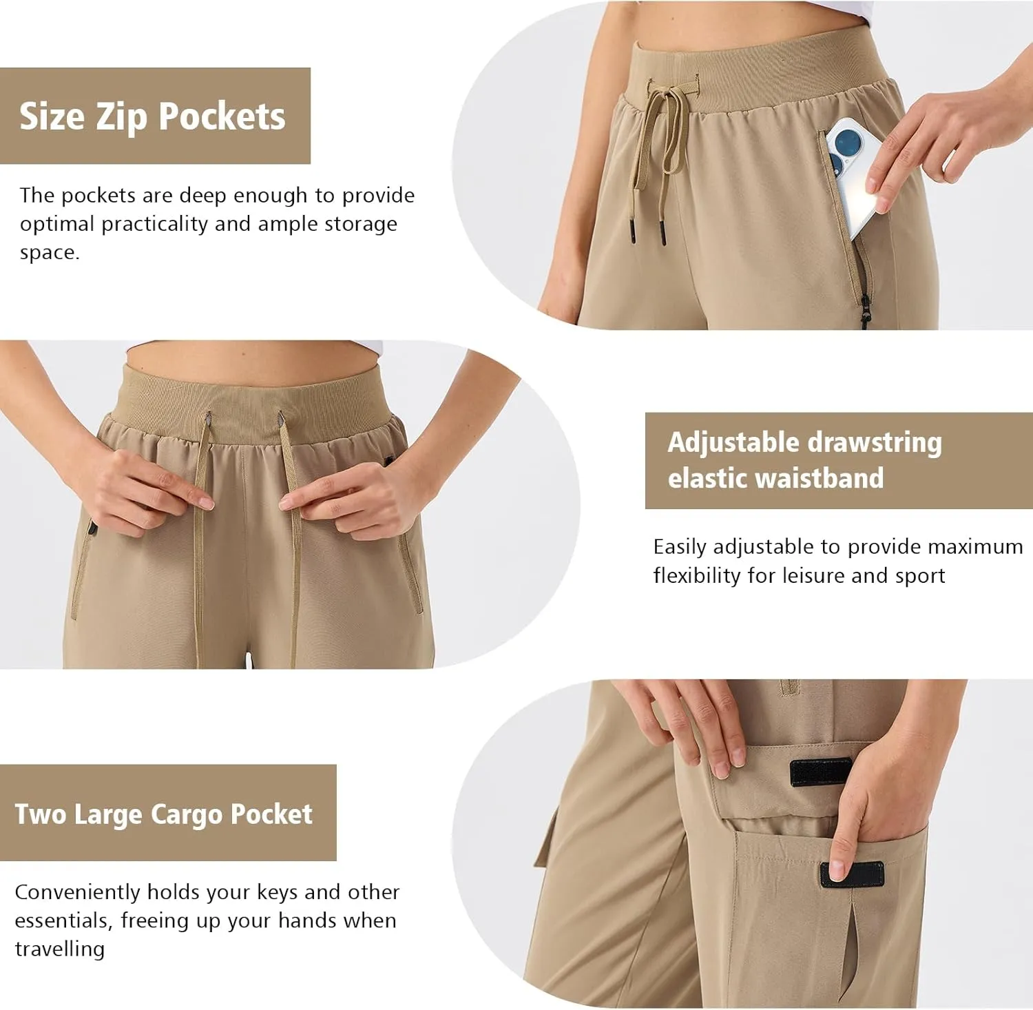 ZENGVEE Women's Quick Dry Hiking Cargo Pants with 5 Pockets Lightweight Athletic Travel Outdoor Joggers Casual Track Pants
