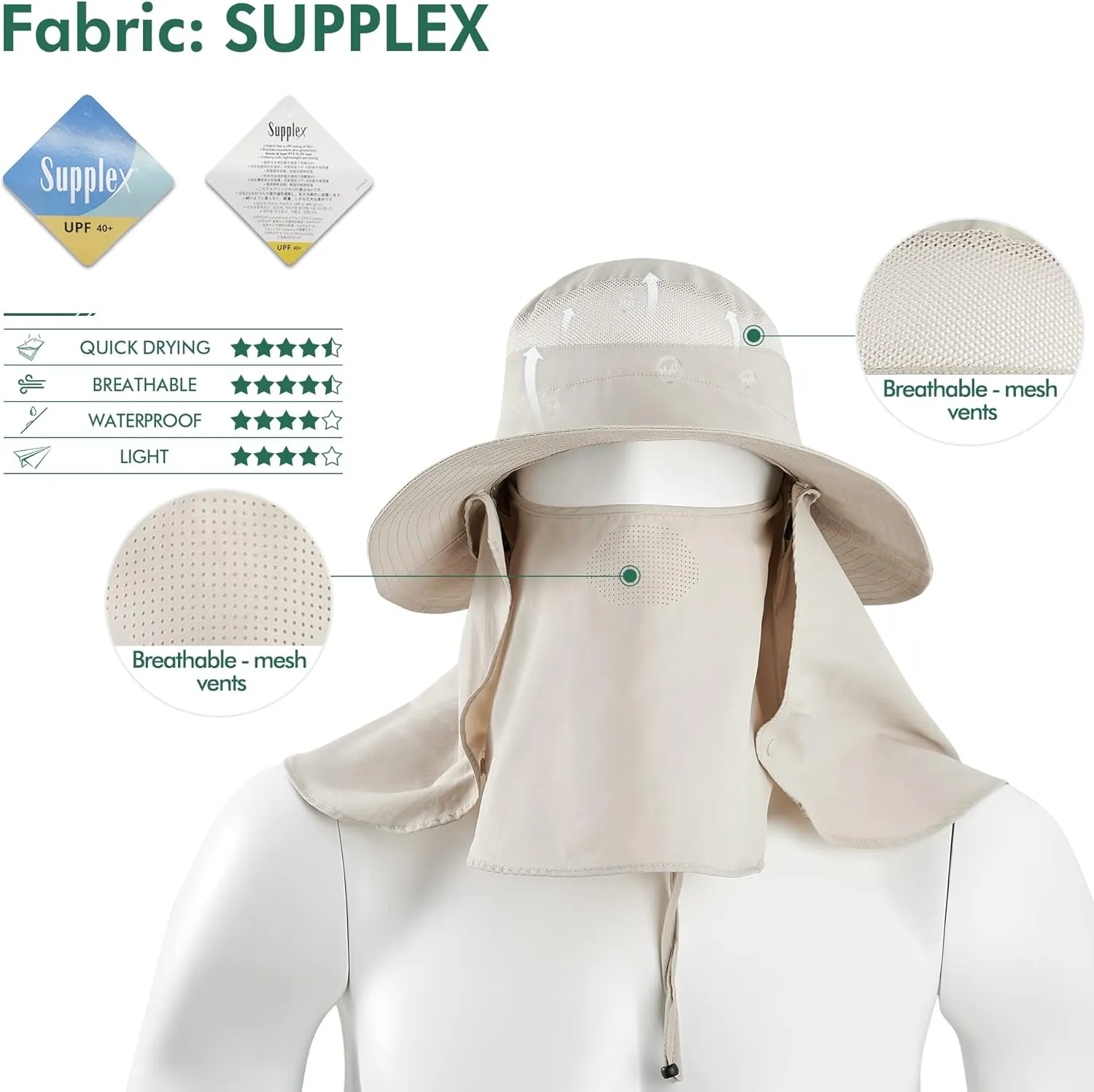 zowya Wide Brim Sun Hat with Face&Neck Cover,UPF50  Sun Protection Hiking Camping Fishing for Women,S/M