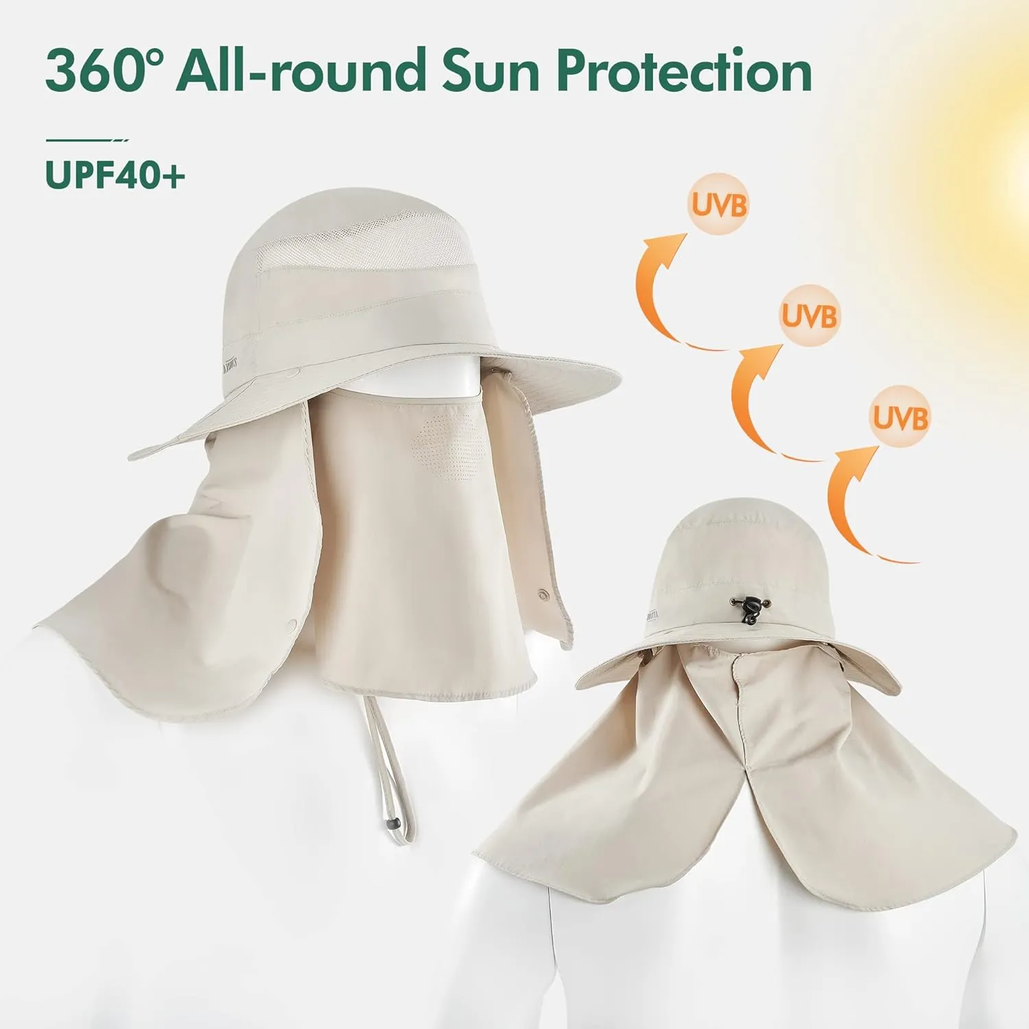 zowya Wide Brim Sun Hat with Face&Neck Cover,UPF50  Sun Protection Hiking Camping Fishing for Women,S/M