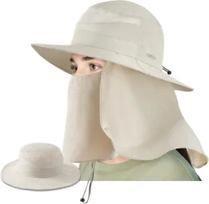 zowya Wide Brim Sun Hat with Face&Neck Cover,UPF50  Sun Protection Hiking Camping Fishing for Women,S/M